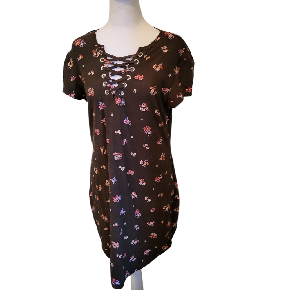No Boundaries Floral Dress Brown sz XL